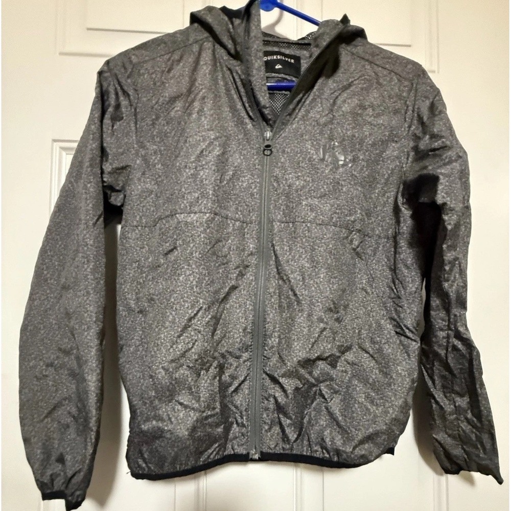 Quiksilver Polyester Hooded Windbreaker Jacket Grey Size Medium Full Zip